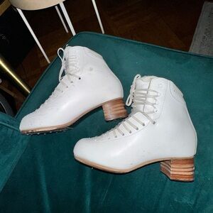 JACKSON White Lace-Up Figure Skate Boots with Stacked Heel